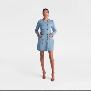 Light Blue Long Sleeve Double-Breasted Denim Dress